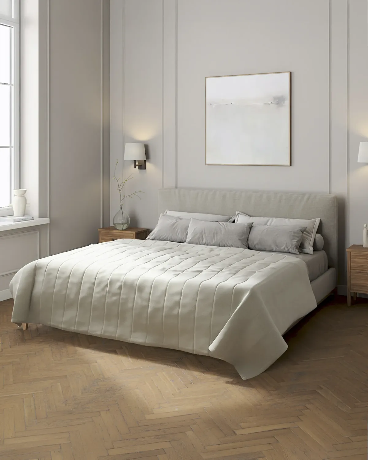 Tagesdecke mit Streifen-Steppung Farbe grün Stoff samt van Dekoria – productfoto