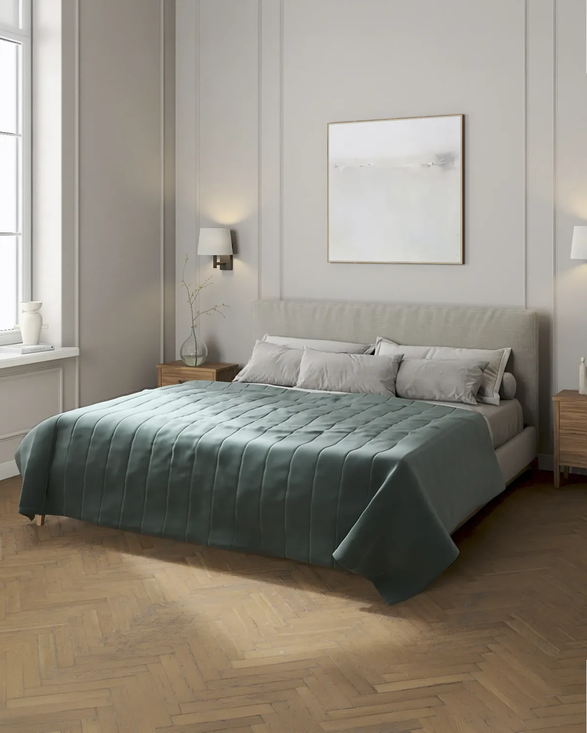 Tagesdecke mit Streifen-Steppung Farbe grün Stoff samt van Dekoria – productfoto
