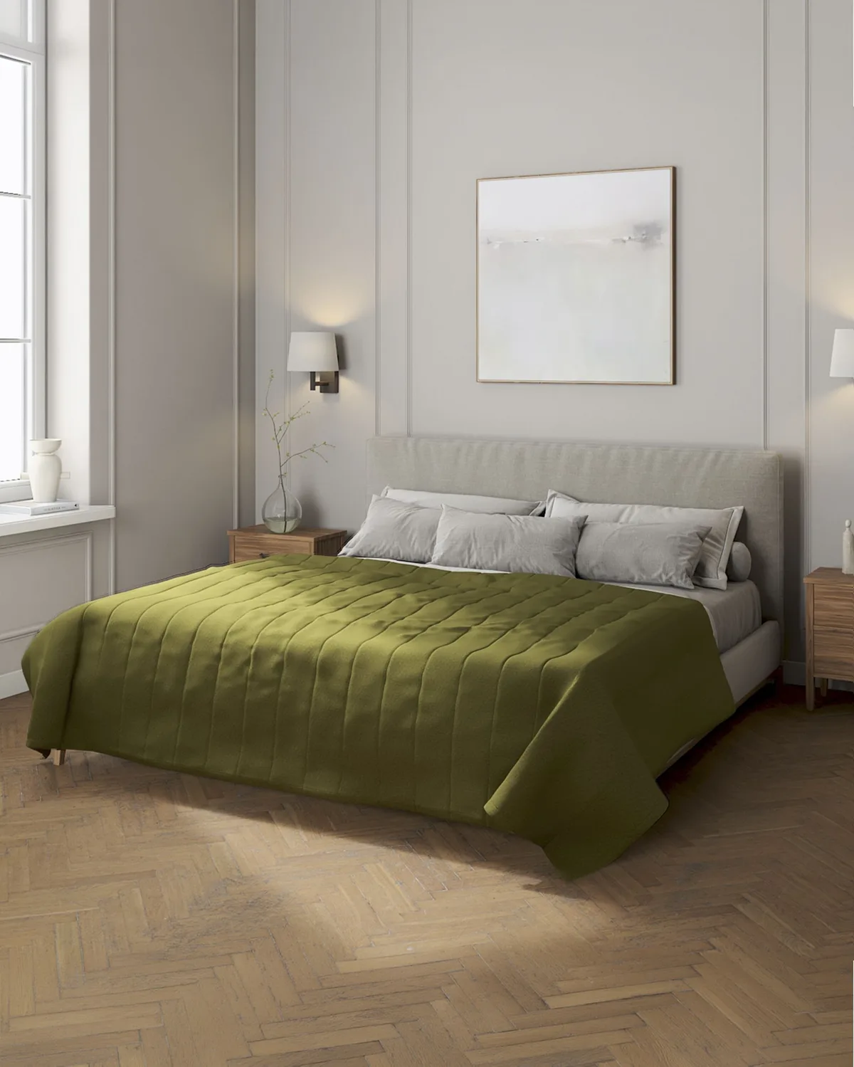 Tagesdecke mit Streifen-Steppung Farbe grün Stoff strukturiert van Dekoria – productfoto
