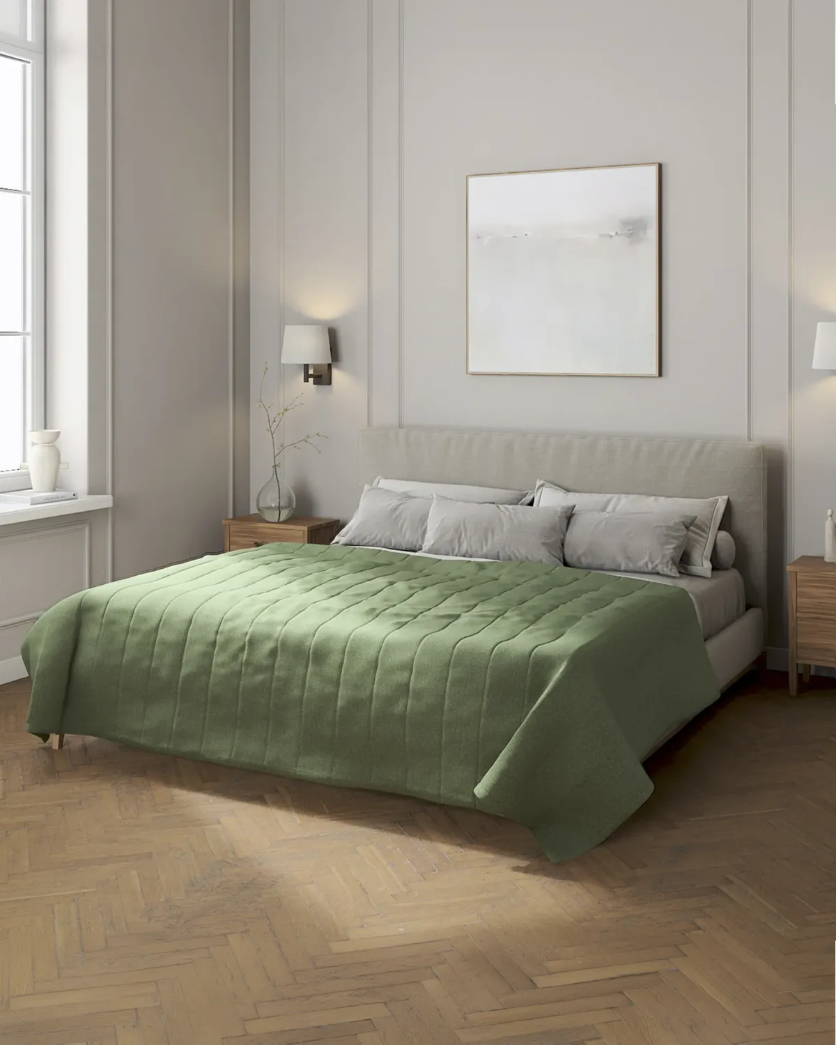 Tagesdecke mit Streifen-Steppung Farbe grün Stoff strukturiert van Dekoria – productfoto