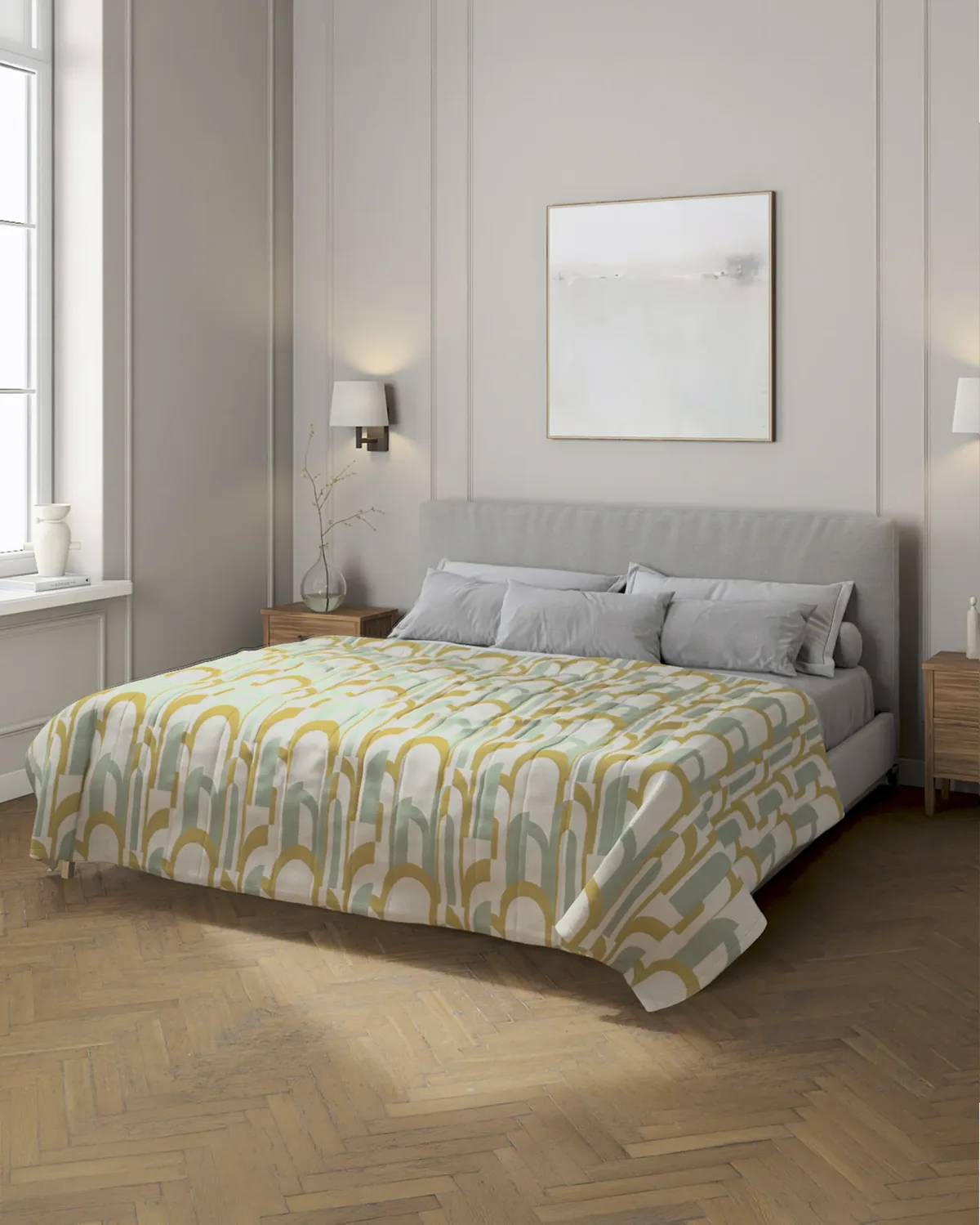 Tagesdecke mit Streifen-Steppung Farbe grün Stoff strukturiert, gemustert van Dekoria – productfoto