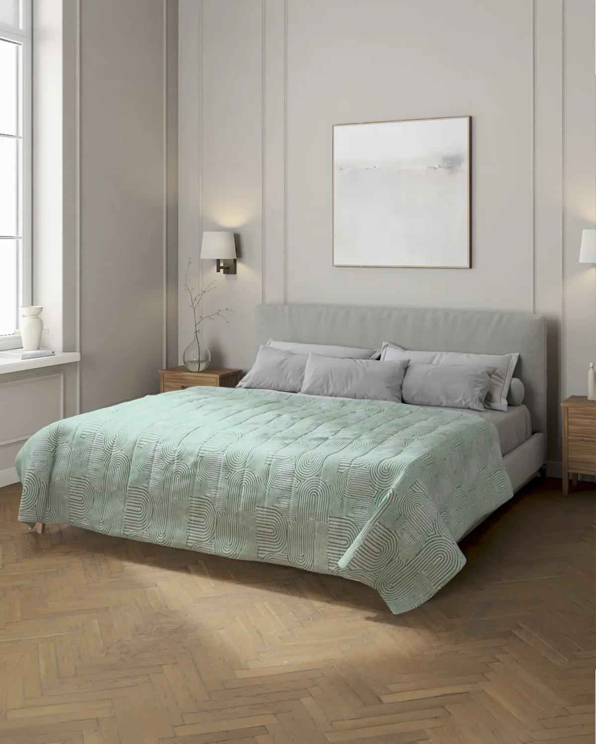 Tagesdecke mit Streifen-Steppung Farbe grün Stoff strukturiert, gemustert van Dekoria – productfoto