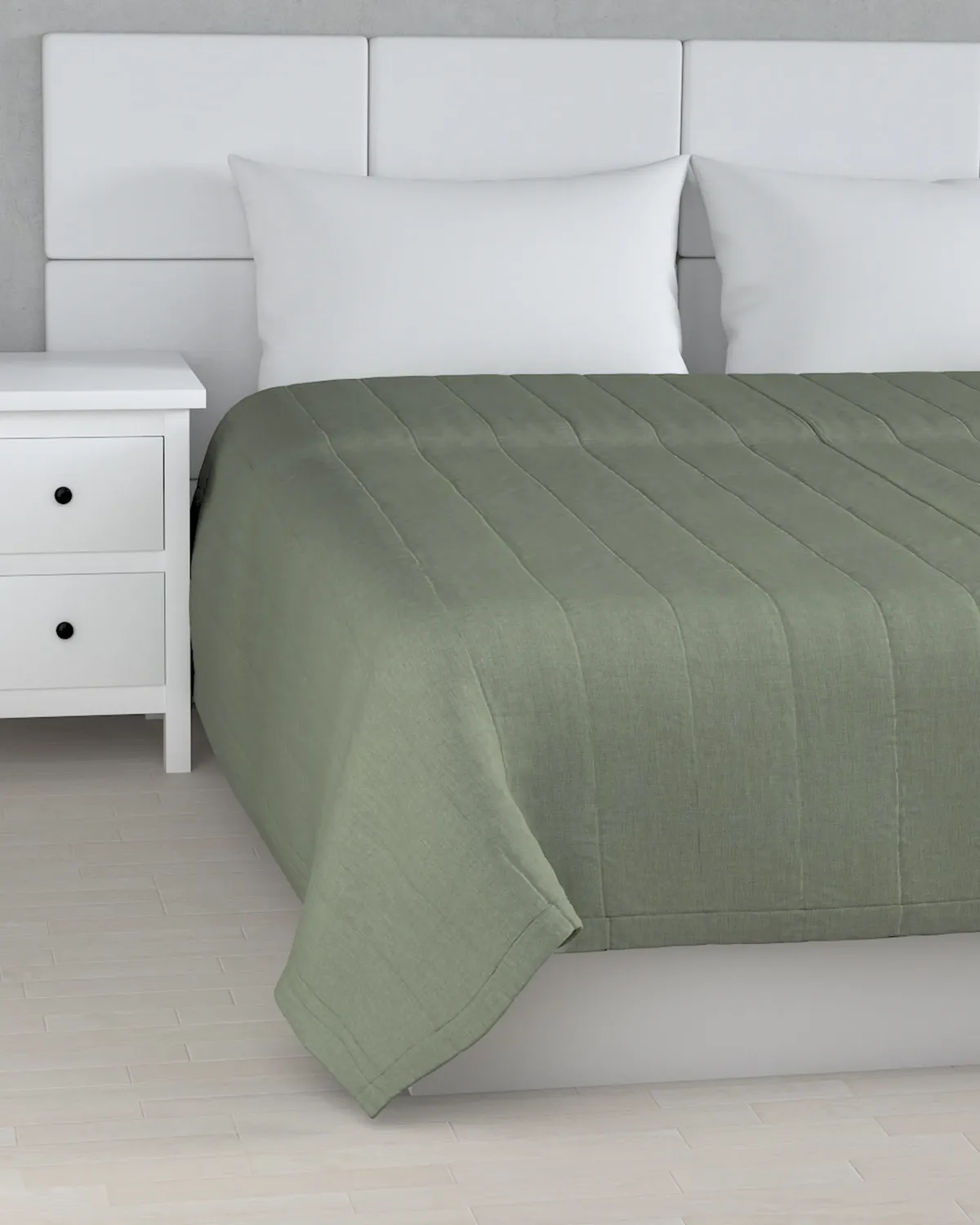 Tagesdecke mit Streifen-Steppung Farbe grün Stoff strukturiert van Dekoria – productfoto