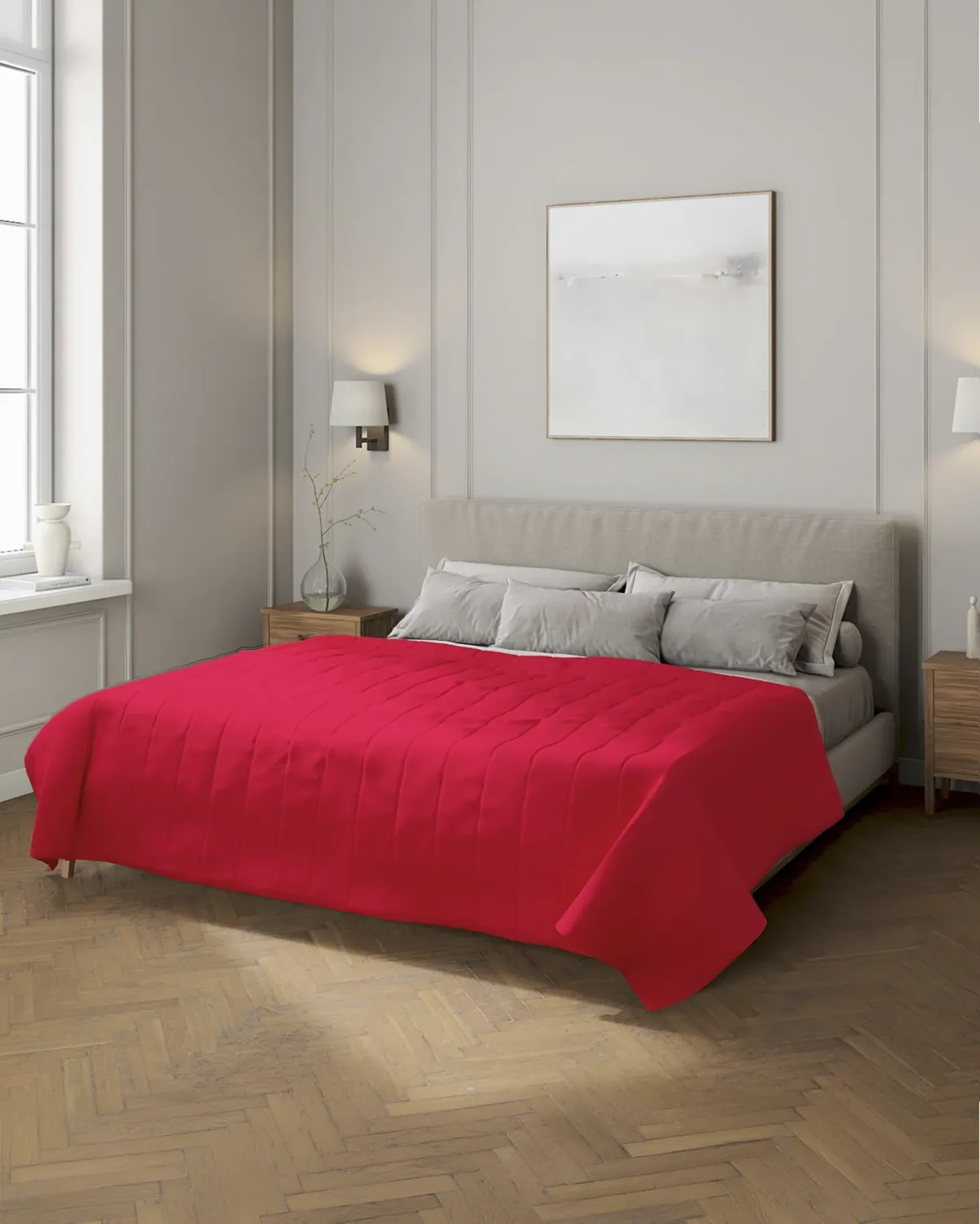 Tagesdecke mit Streifen-Steppung Farbe rot van Dekoria – productfoto