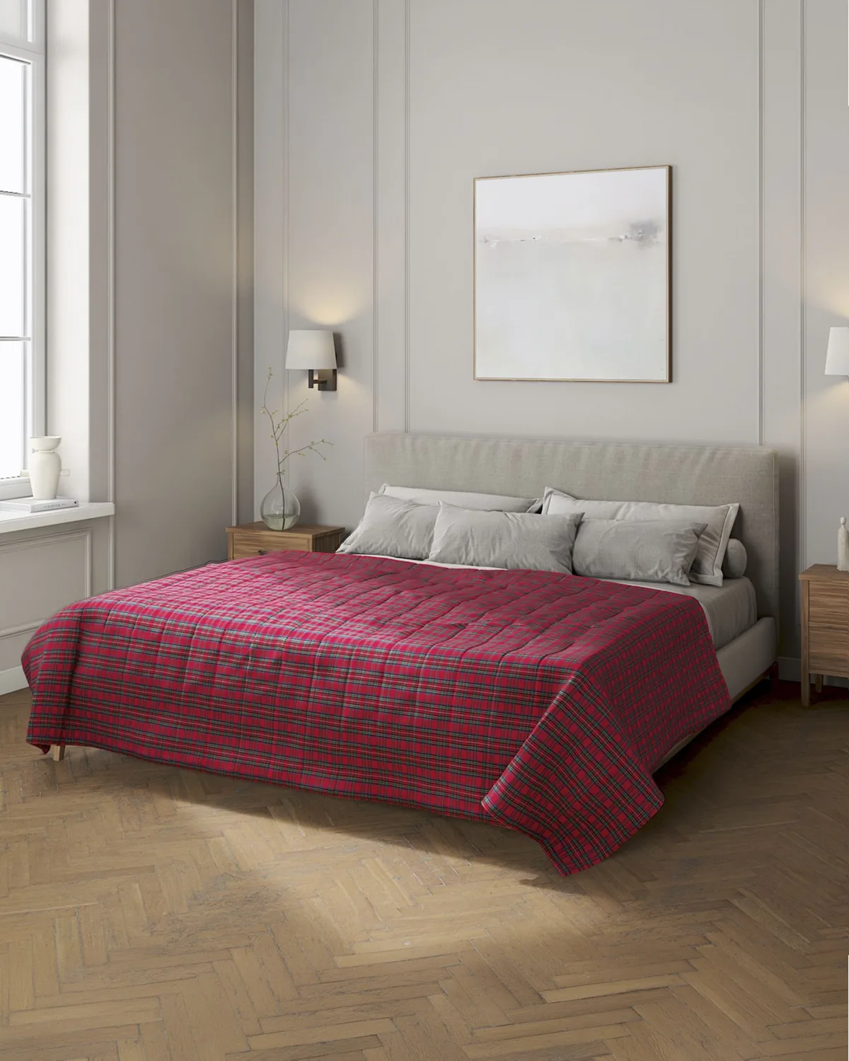 Tagesdecke mit Streifen-Steppung Farbe rot Stoff gemustert van Dekoria – productfoto