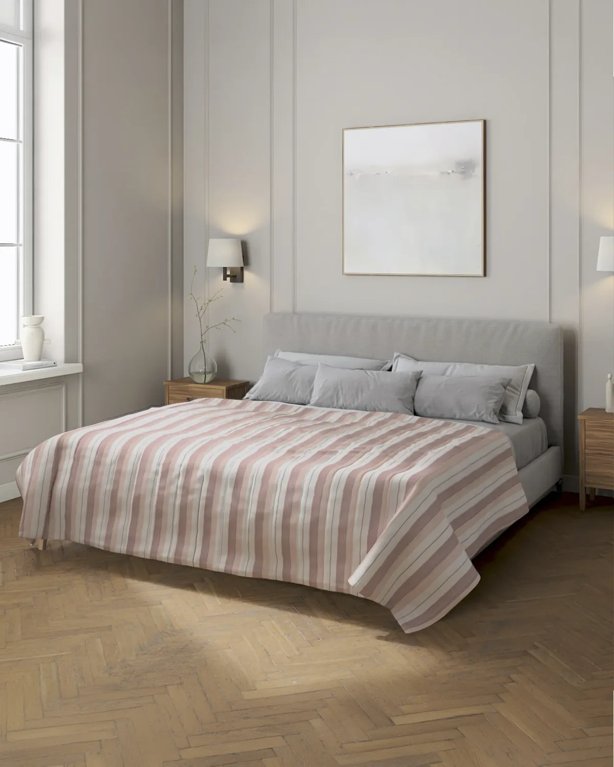 Tagesdecke mit Streifen-Steppung Farbe rot Stoff strukturiert, gemustert van Dekoria – productfoto