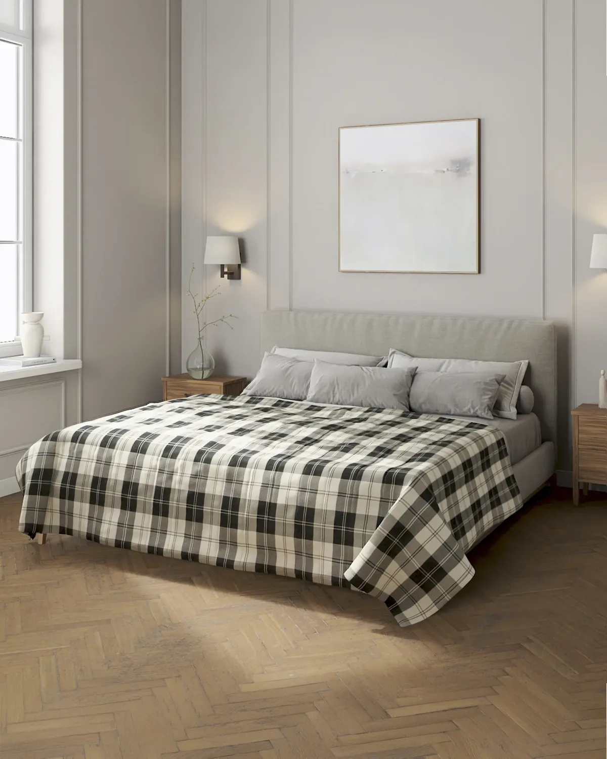 Tagesdecke mit Streifen-Steppung Farbe schwarz Stoff strukturiert, gemustert van Dekoria – productfoto