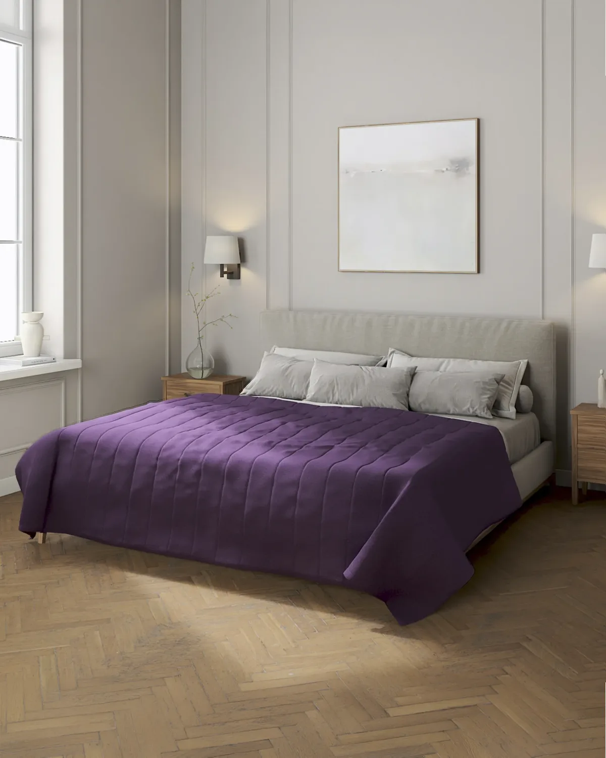 Tagesdecke mit Streifen-Steppung Farbe violett Stoff strukturiert van Dekoria – productfoto