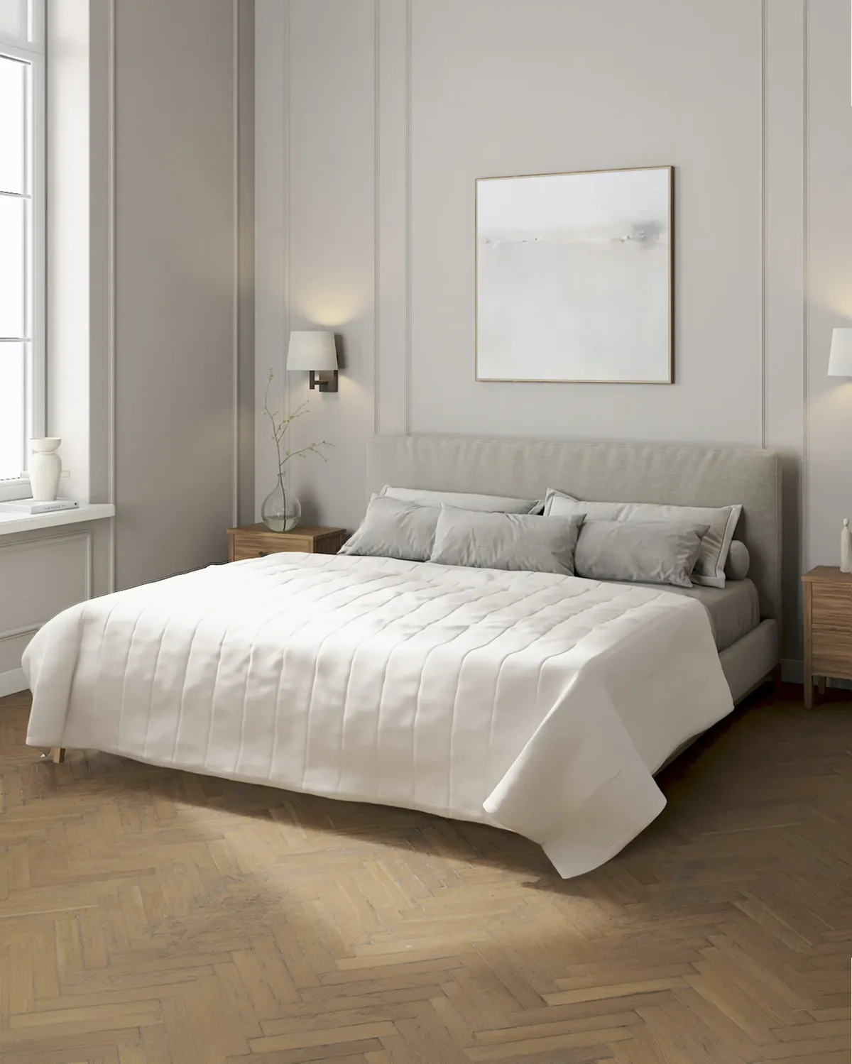 Tagesdecke mit Streifen-Steppung Farbe weiß Stoff halbtransparent, strukturiert, aus leinen van Dekoria – productfoto
