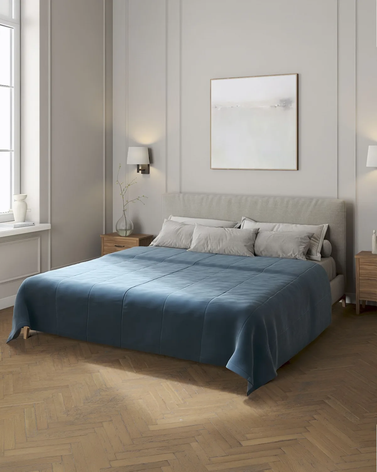 Velvet-Tagesdecke mit Streifen-Steppung Farbe blau Stoff glänzend, samt van Dekoria – productfoto