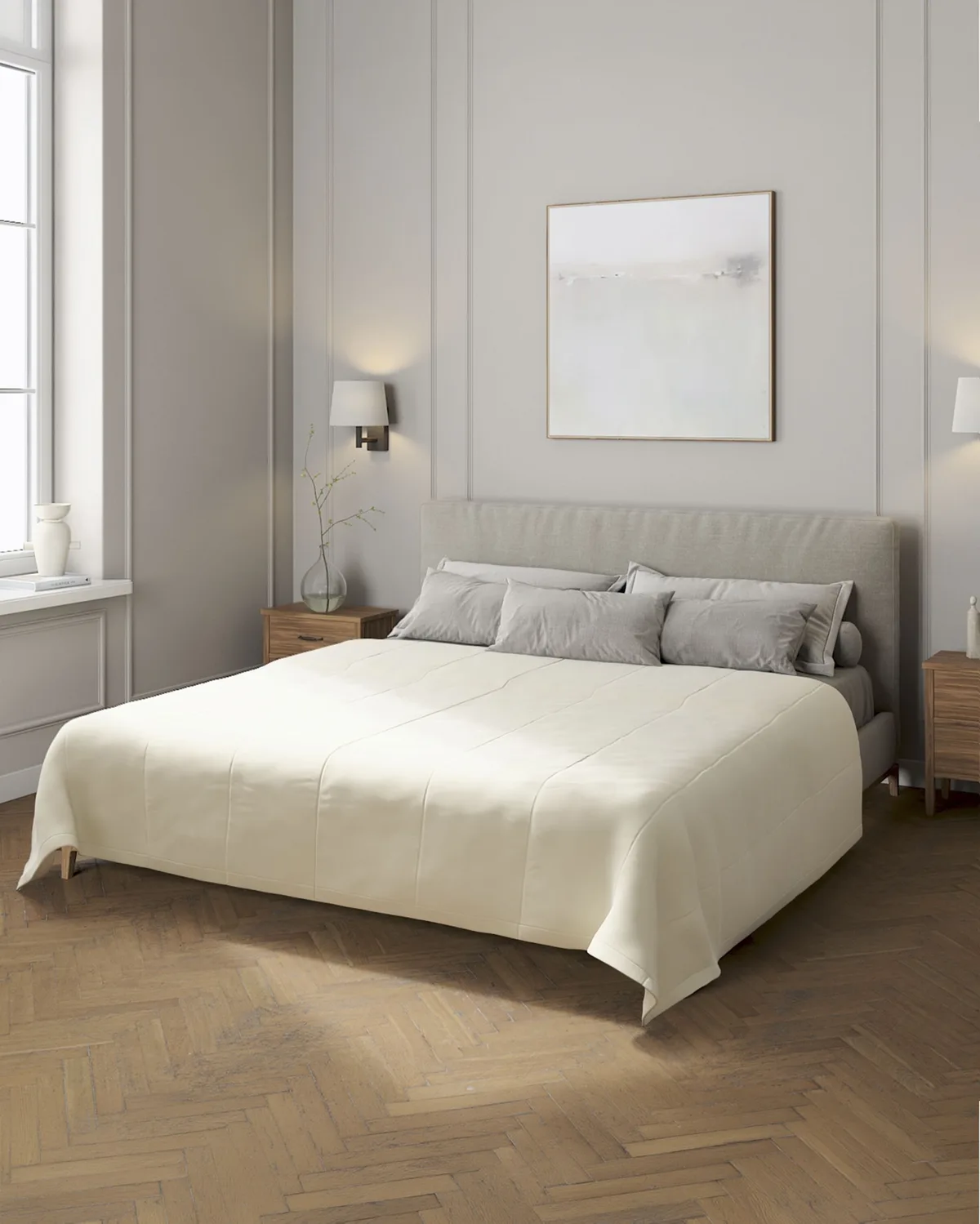 Velvet-Tagesdecke mit Streifen-Steppung Farbe creme Stoff glänzend, samt van Dekoria – productfoto