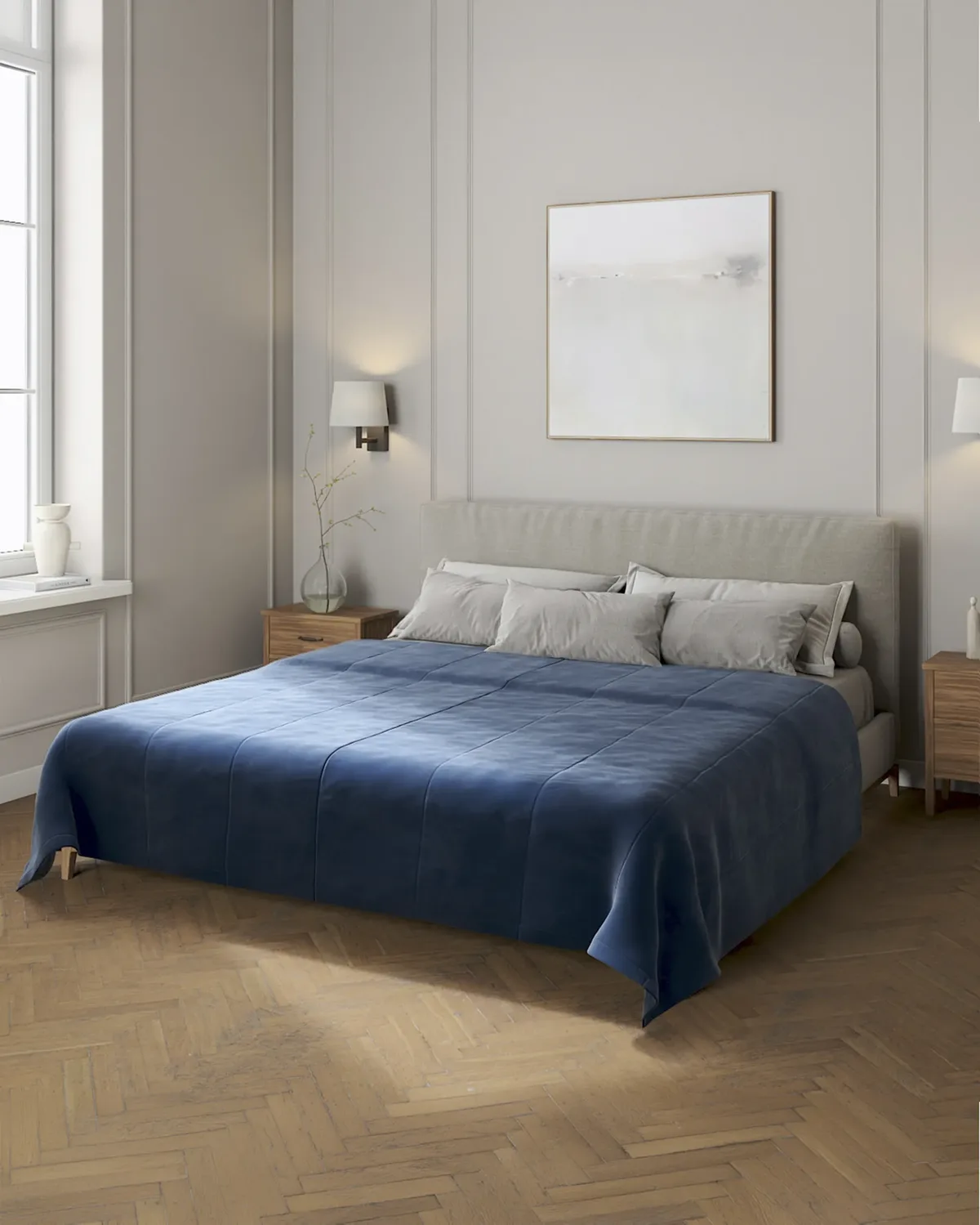 Velvet-Tagesdecke mit Streifen-Steppung Farbe dunkelblau Stoff glänzend, samt van Dekoria – productfoto