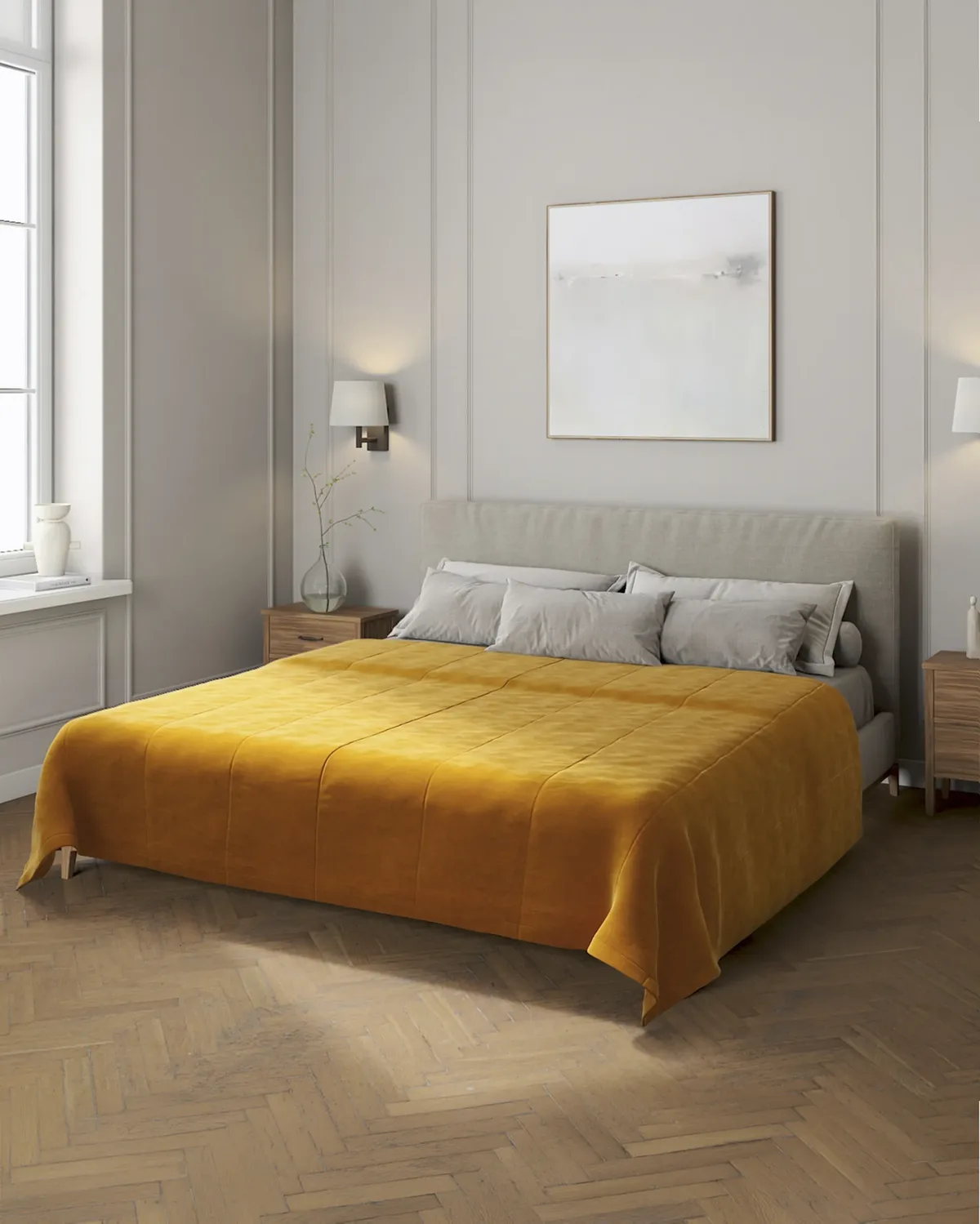 Velvet-Tagesdecke mit Streifen-Steppung Farbe gelb Stoff glänzend, samt van Dekoria – productfoto