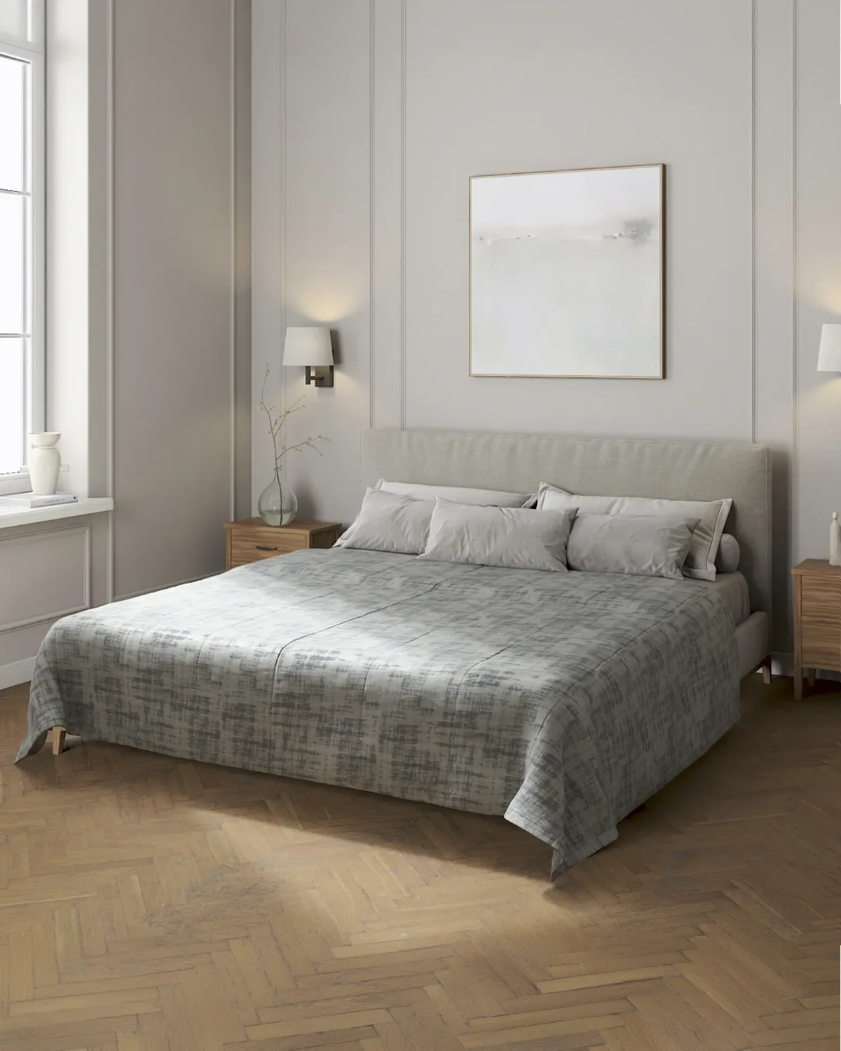 Velvet-Tagesdecke mit Streifen-Steppung Farbe grau Stoff glänzend, samt van Dekoria – productfoto