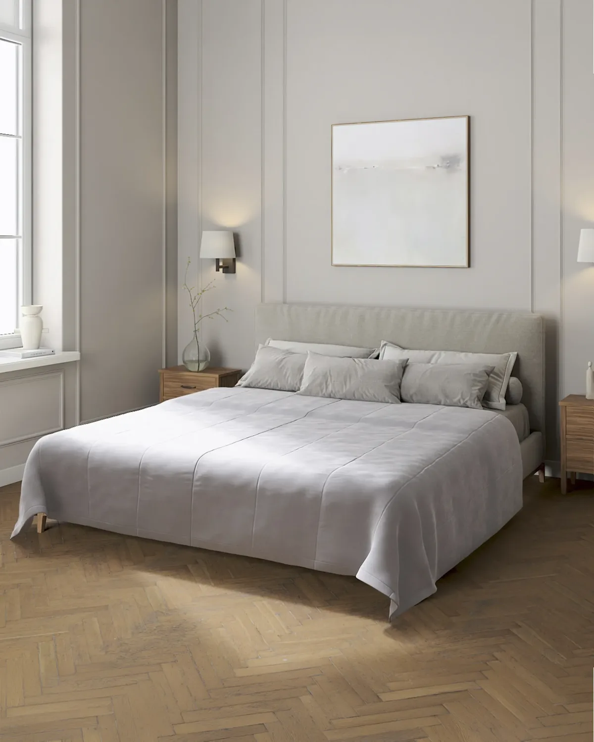 Velvet-Tagesdecke mit Streifen-Steppung Farbe grau Stoff glänzend, samt van Dekoria – productfoto