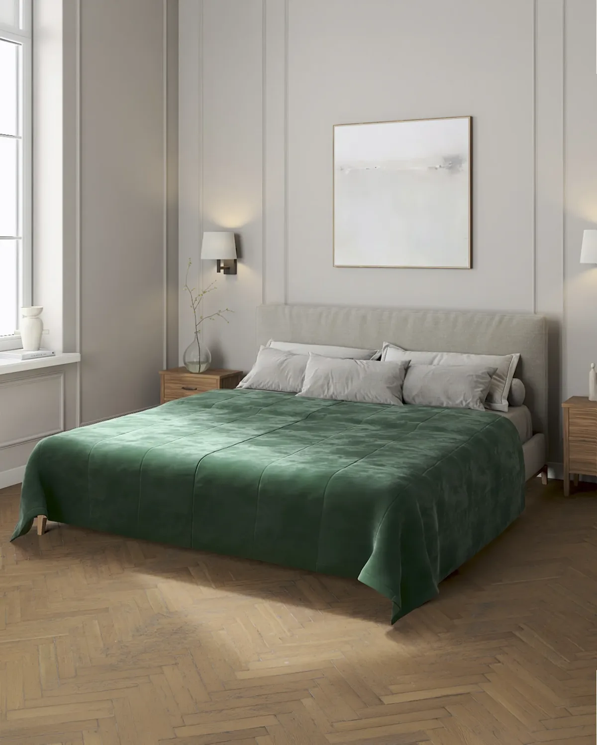 Velvet-Tagesdecke mit Streifen-Steppung Farbe grün Stoff glänzend, samt van Dekoria – productfoto