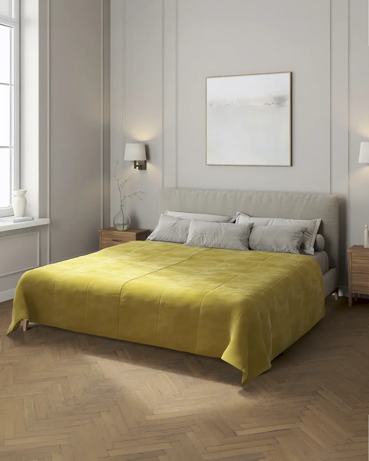 Velvet-Tagesdecke mit Streifen-Steppung Farbe grün Stoff glänzend, samt van Dekoria – productfoto