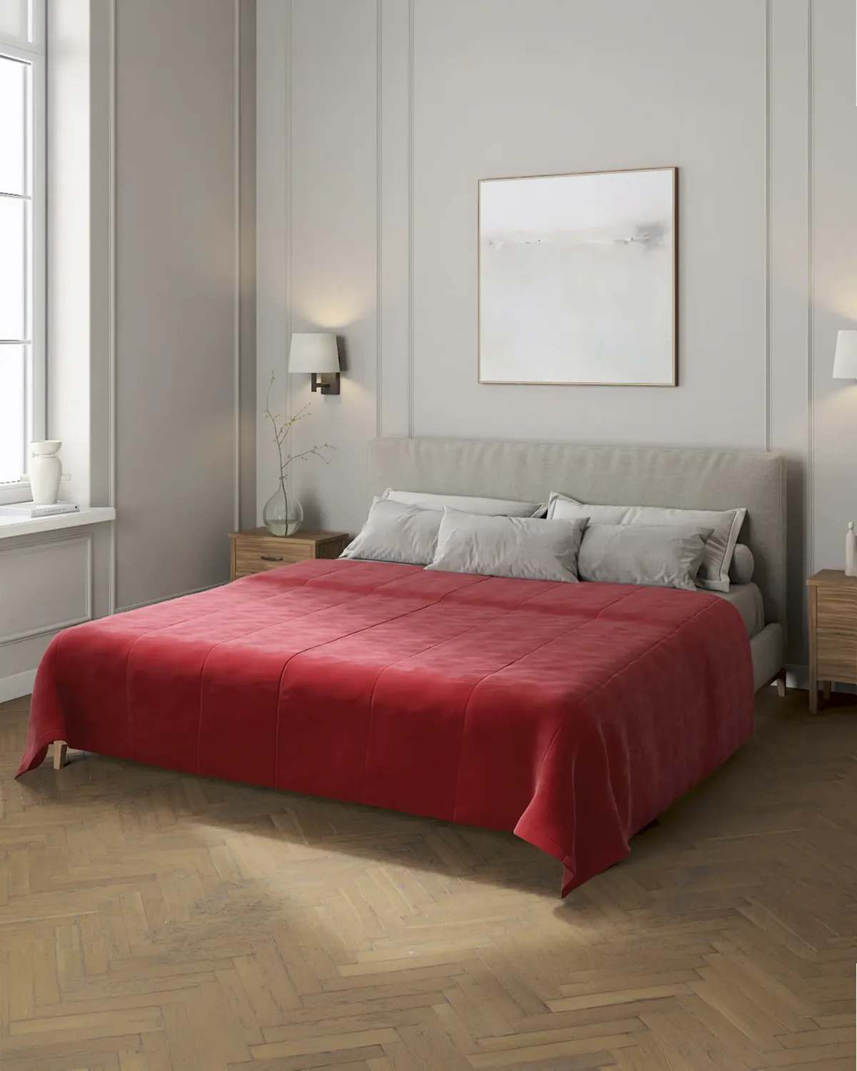 Velvet-Tagesdecke mit Streifen-Steppung Farbe rot Stoff glänzend, samt van Dekoria – productfoto