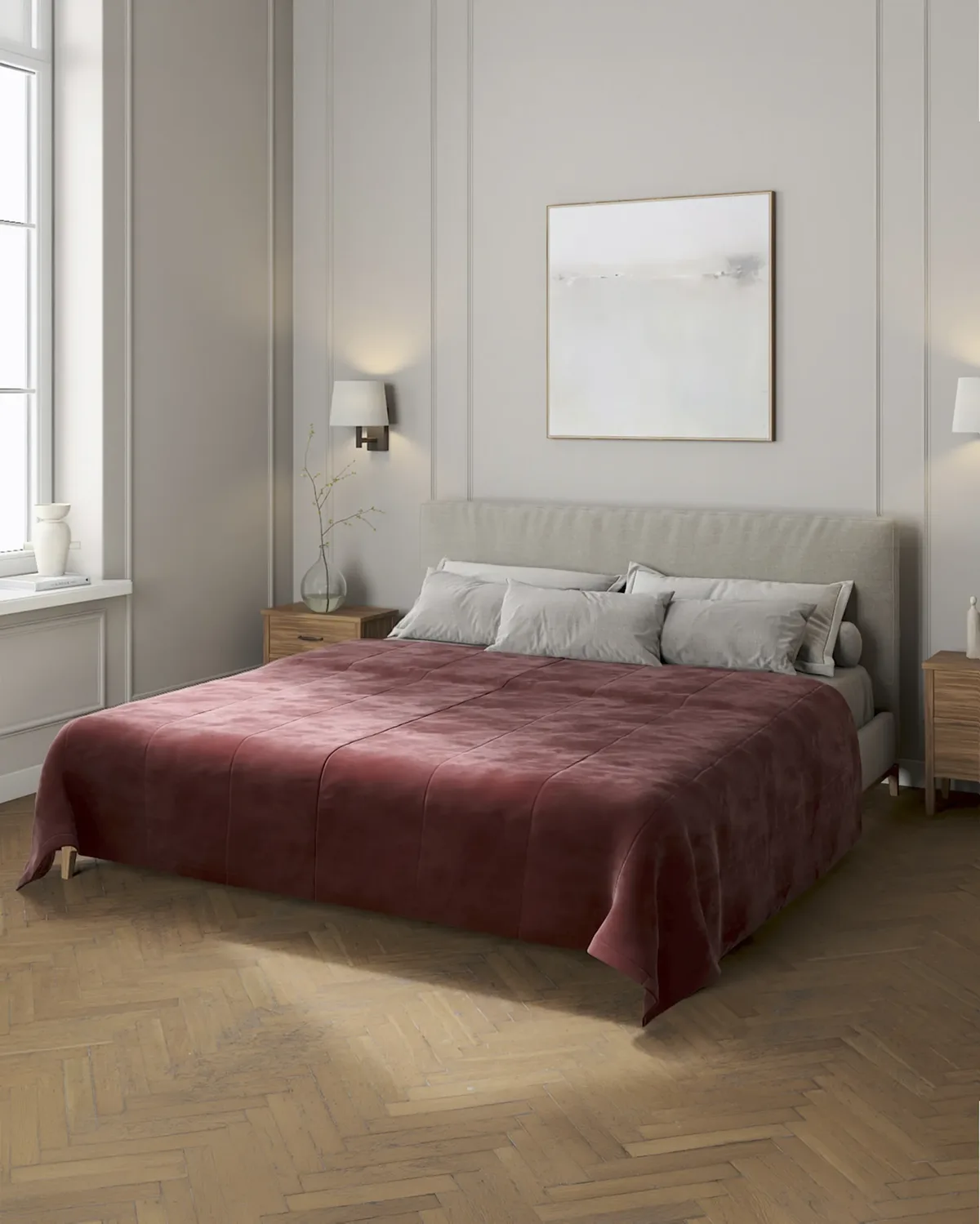 Velvet-Tagesdecke mit Streifen-Steppung Farbe rot Stoff glänzend, samt van Dekoria – productfoto