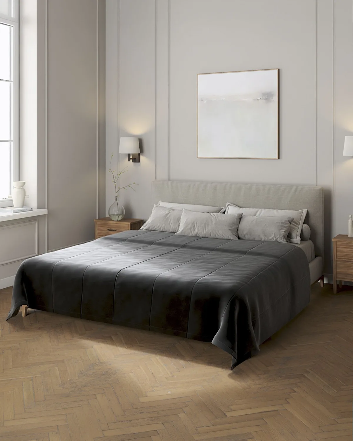 Velvet-Tagesdecke mit Streifen-Steppung Farbe schwarz Stoff glänzend, samt van Dekoria – productfoto