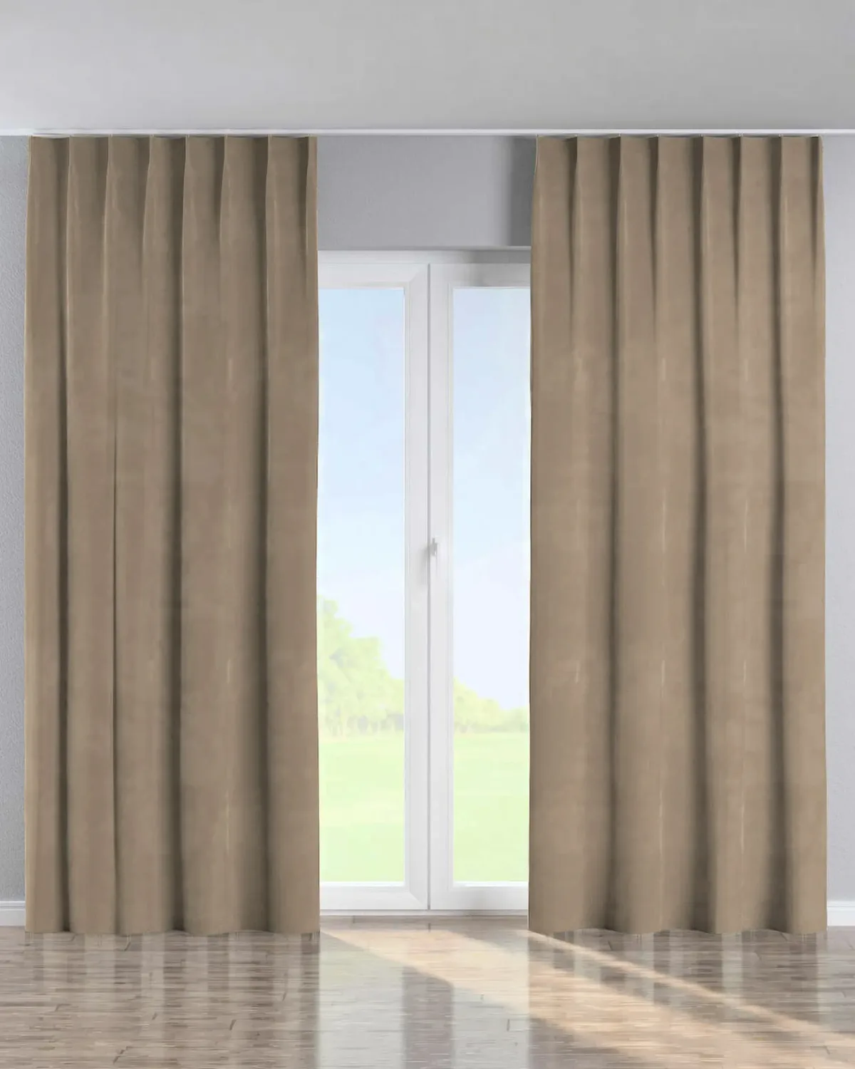 Vorhang mit flämischen 1-er Falten Farbe beige Stoff glänzend, samt de Dekoria – photo du produit