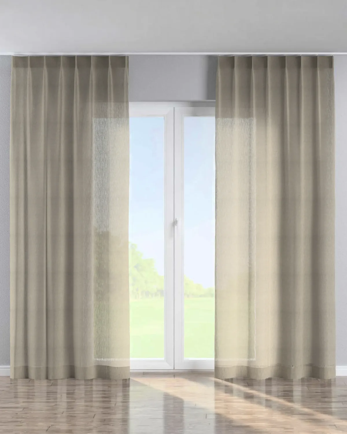 Vorhang mit flämischen 1-er Falten Farbe beige Stoff halbtransparent, strukturiert de Dekoria – photo du produit