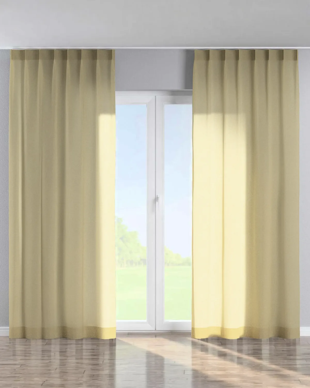 Vorhang mit flämischen 1-er Falten Farbe beige Stoff halbtransparent, glänzend, strukturiert de Dekoria – photo du produit