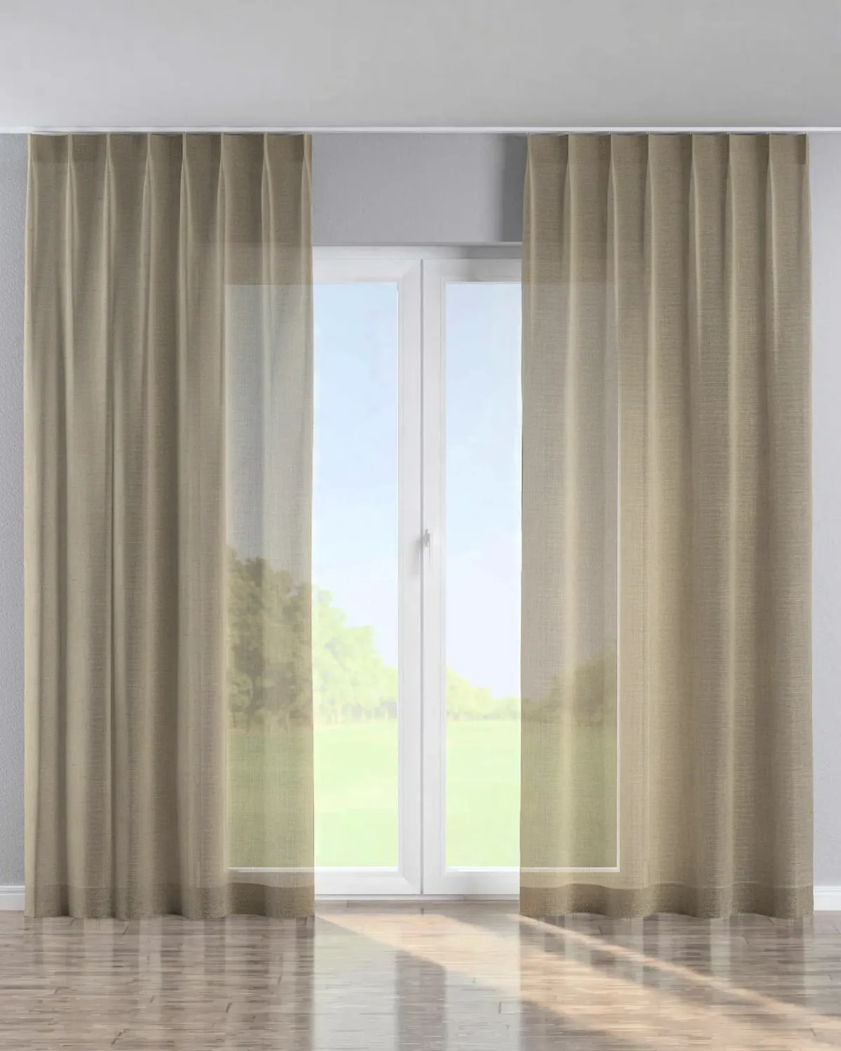 Vorhang mit flämischen 1-er Falten Farbe beige Stoff halbtransparent, glänzend, strukturiert de Dekoria – photo du produit
