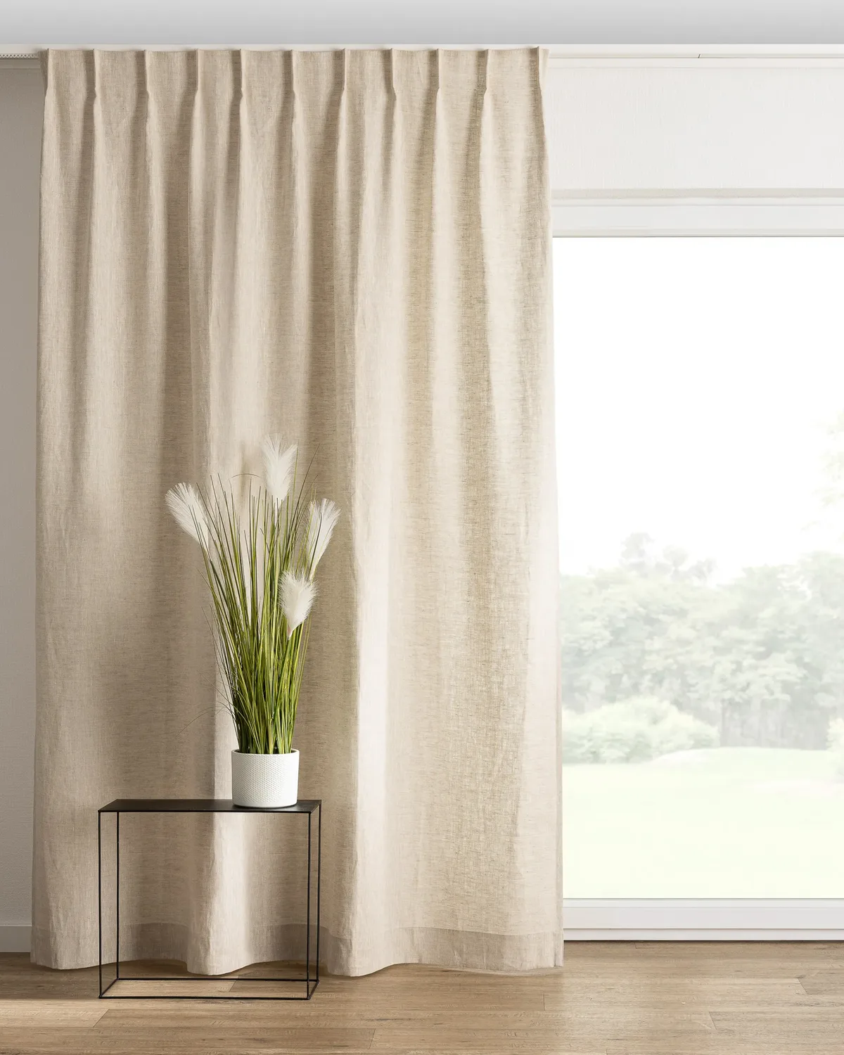Vorhang mit flämischen 1-er Falten Farbe beige Stoff halbtransparent, strukturiert, aus leinen de Dekoria – photo du produit