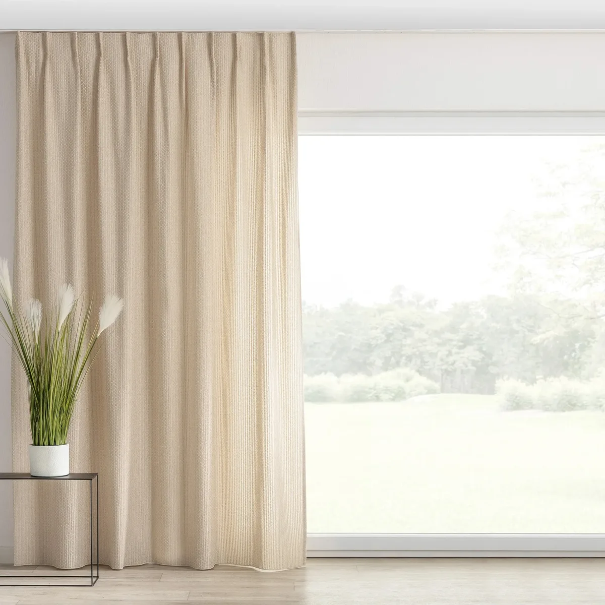 Vorhang mit flämischen 1-er Falten Farbe beige Stoff strukturiert de Dekoria – photo du produit