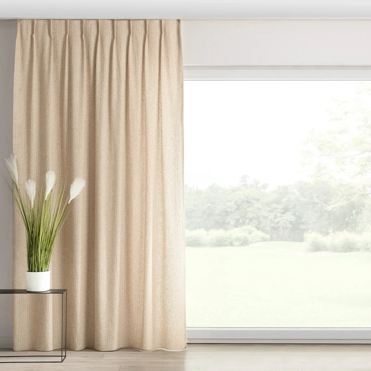Vorhang mit flämischen 1-er Falten Farbe beige Stoff strukturiert de Dekoria – photo du produit