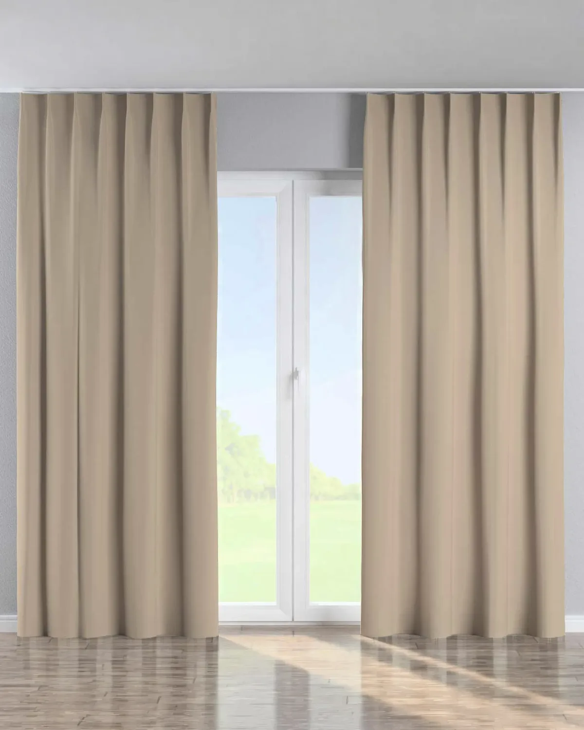 Vorhang mit flämischen 1-er Falten Farbe beige Stoff verdunkelnd de Dekoria – photo du produit
