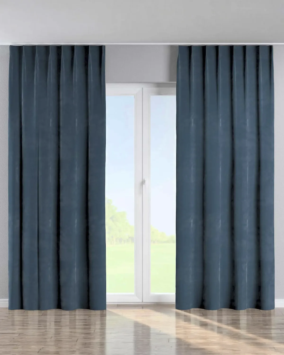 Vorhang mit flämischen 1-er Falten Farbe blau Stoff glänzend, samt de Dekoria – photo du produit