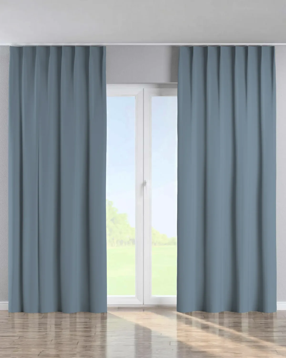 Vorhang mit flämischen 1-er Falten Farbe blau Stoff verdunkelnd de Dekoria – photo du produit