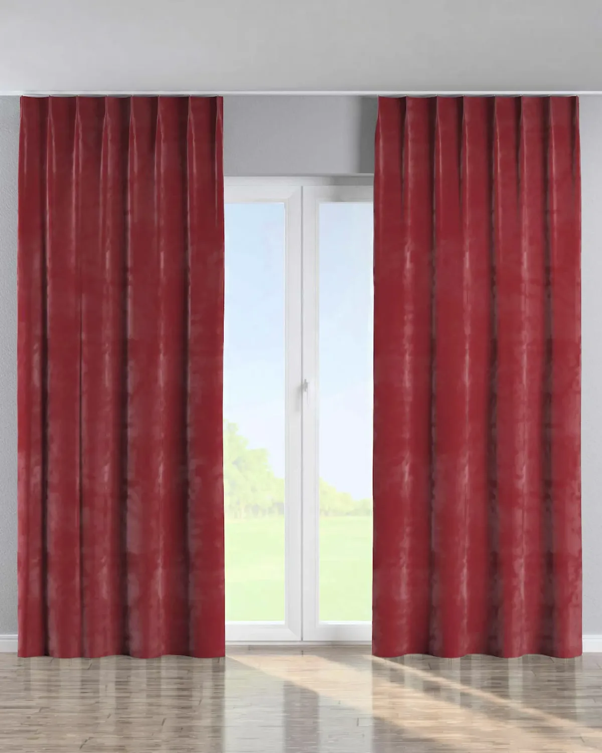 Vorhang mit flämischen 1-er Falten Farbe rot Stoff glänzend, samt de Dekoria – photo du produit