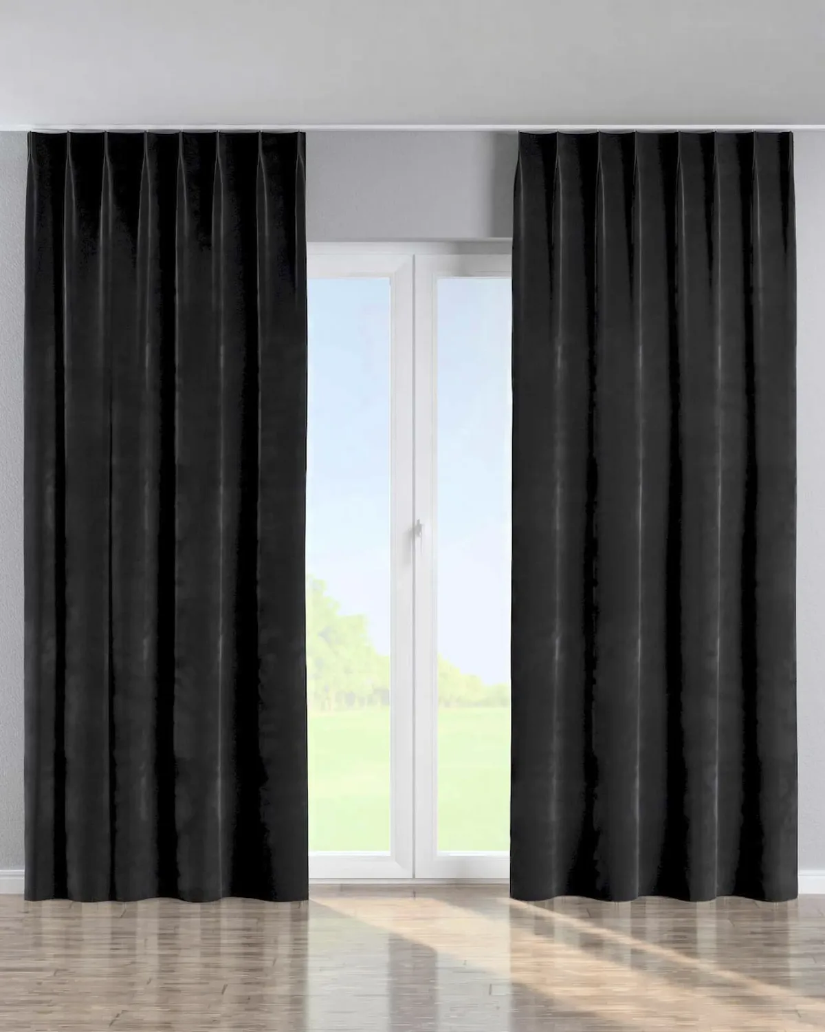 Vorhang mit flämischen 1-er Falten Farbe schwarz Stoff glänzend, samt de Dekoria – photo du produit