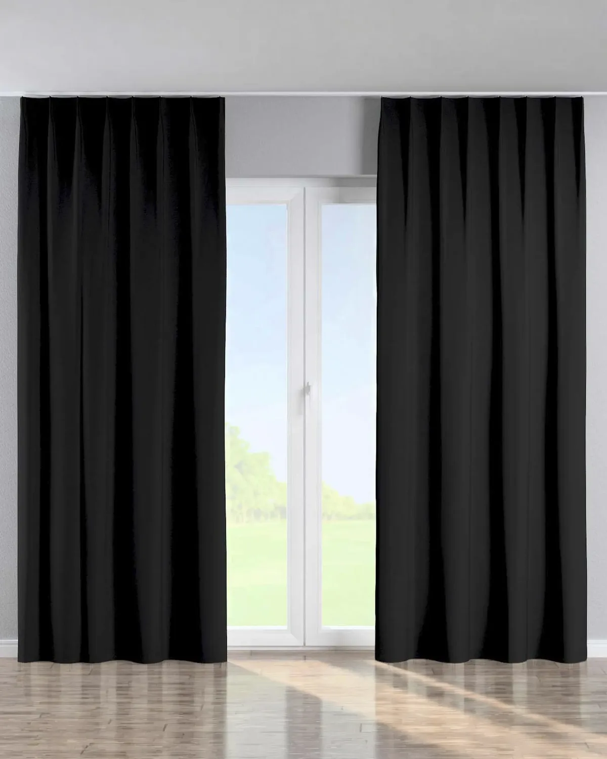 Vorhang mit flämischen 1-er Falten Farbe schwarz Stoff verdunkelnd de Dekoria – photo du produit