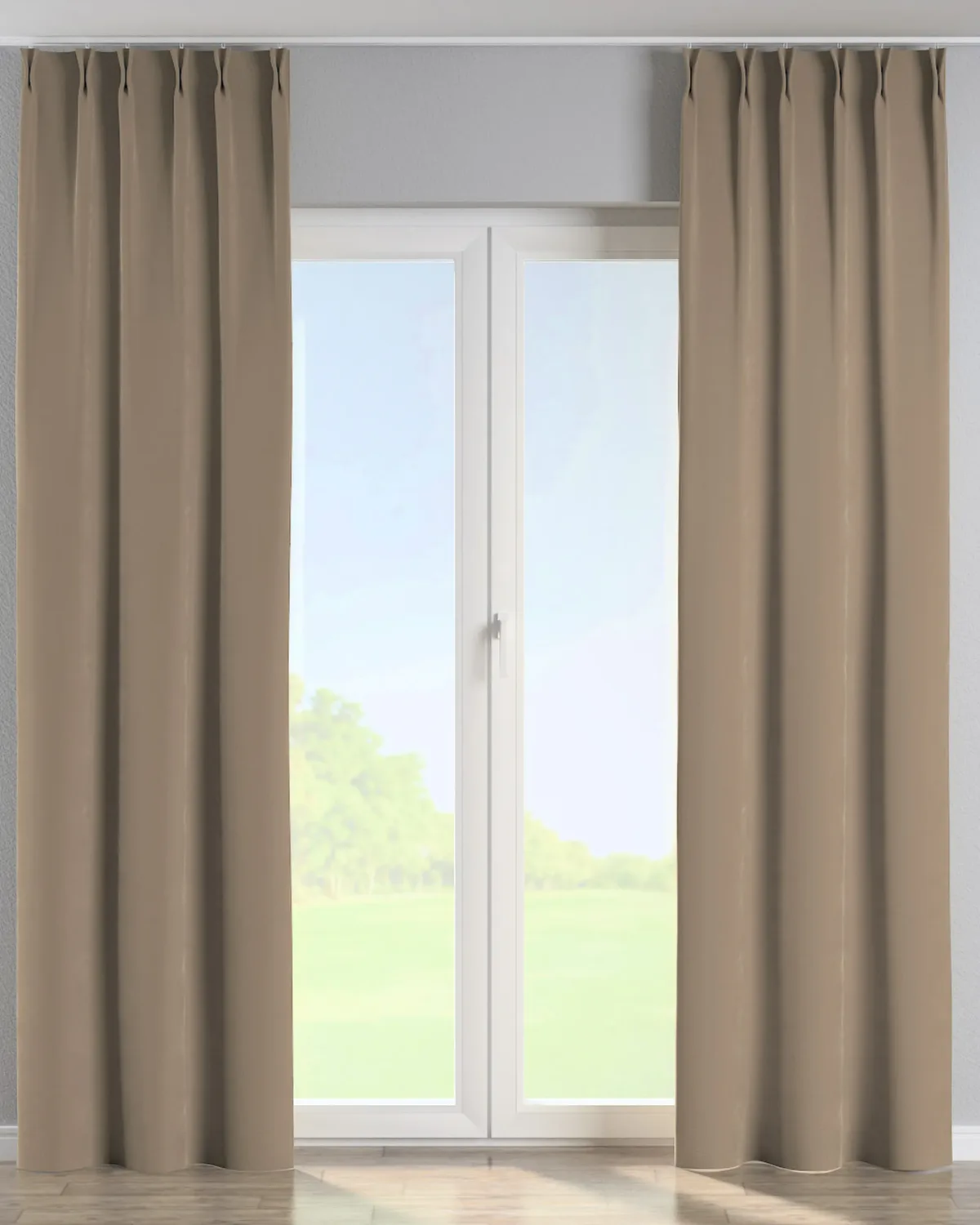 Vorhang mit flämischen 2-er Falten Farbe beige Stoff glänzend, samt de Dekoria – photo du produit