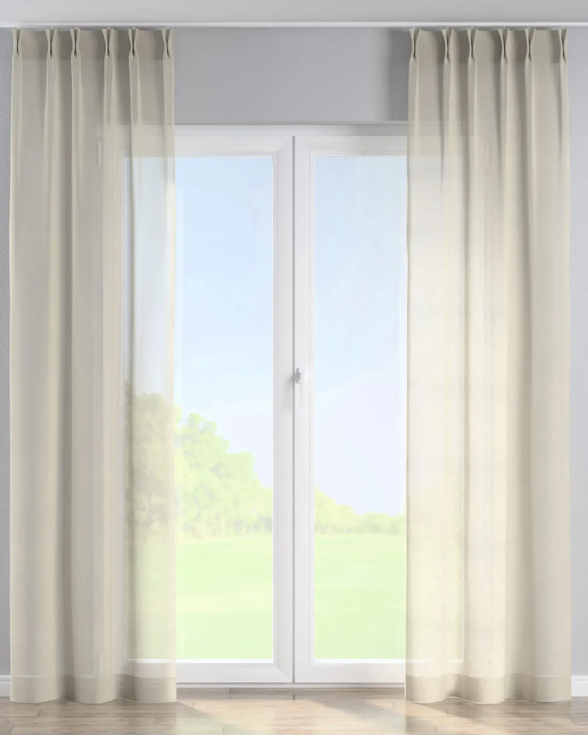 Vorhang mit flämischen 2-er Falten Farbe beige Stoff halbtransparent, strukturiert de Dekoria – photo du produit