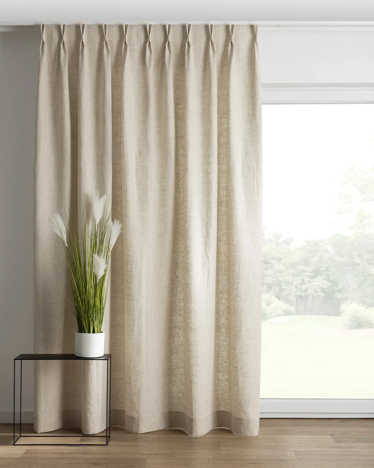 Vorhang mit flämischen 2-er Falten Farbe beige Stoff halbtransparent, strukturiert, aus leinen de Dekoria – photo du produit