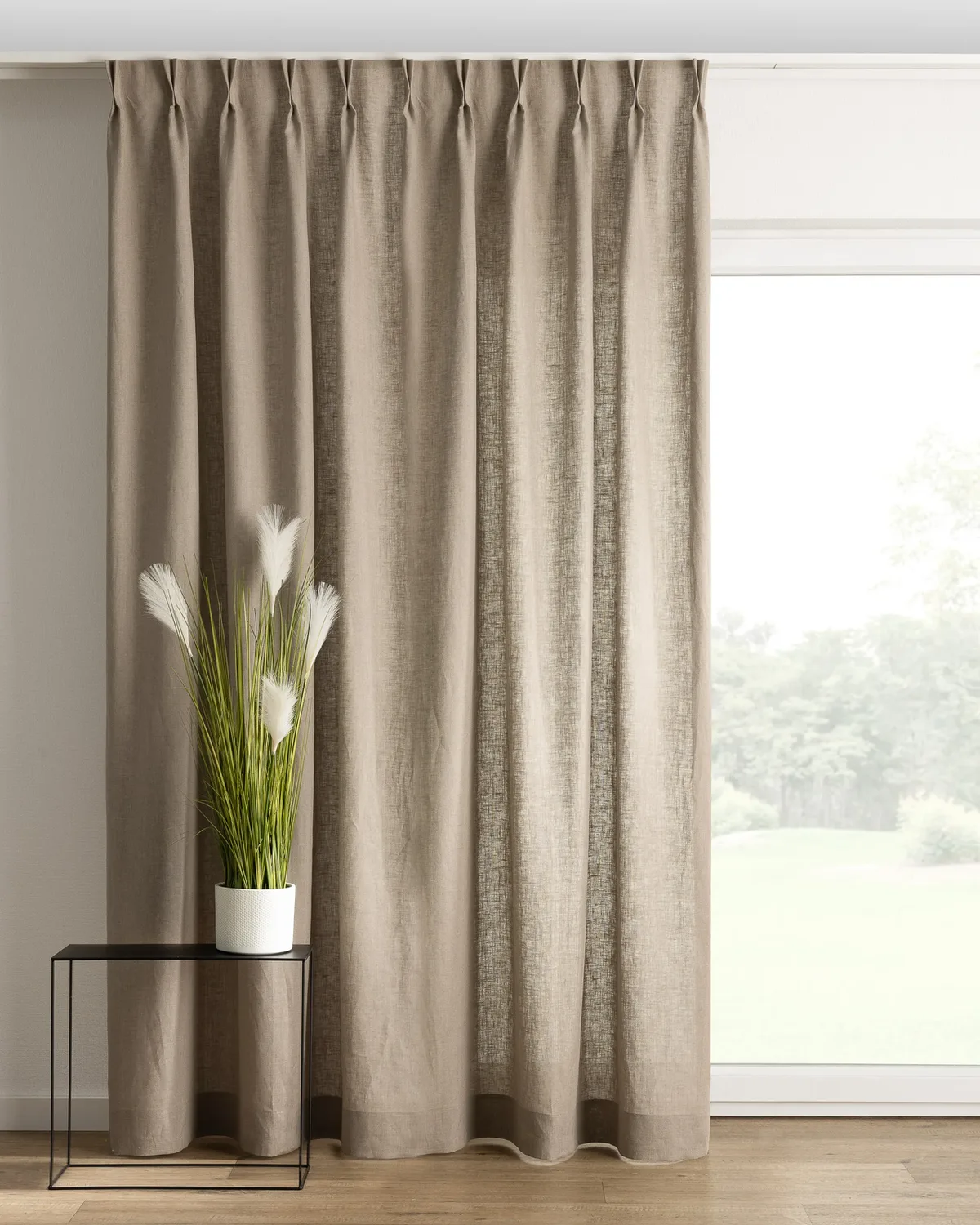 Vorhang mit flämischen 2-er Falten Farbe beige Stoff halbtransparent, strukturiert, aus leinen de Dekoria – photo du produit