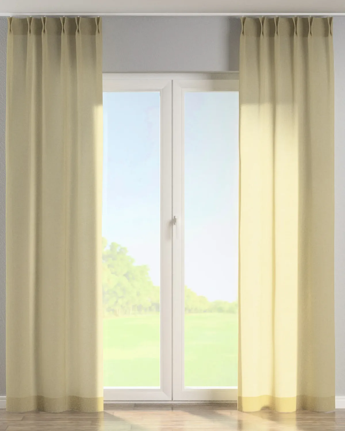 Vorhang mit flämischen 2-er Falten Farbe beige Stoff halbtransparent, glänzend, strukturiert de Dekoria – photo du produit