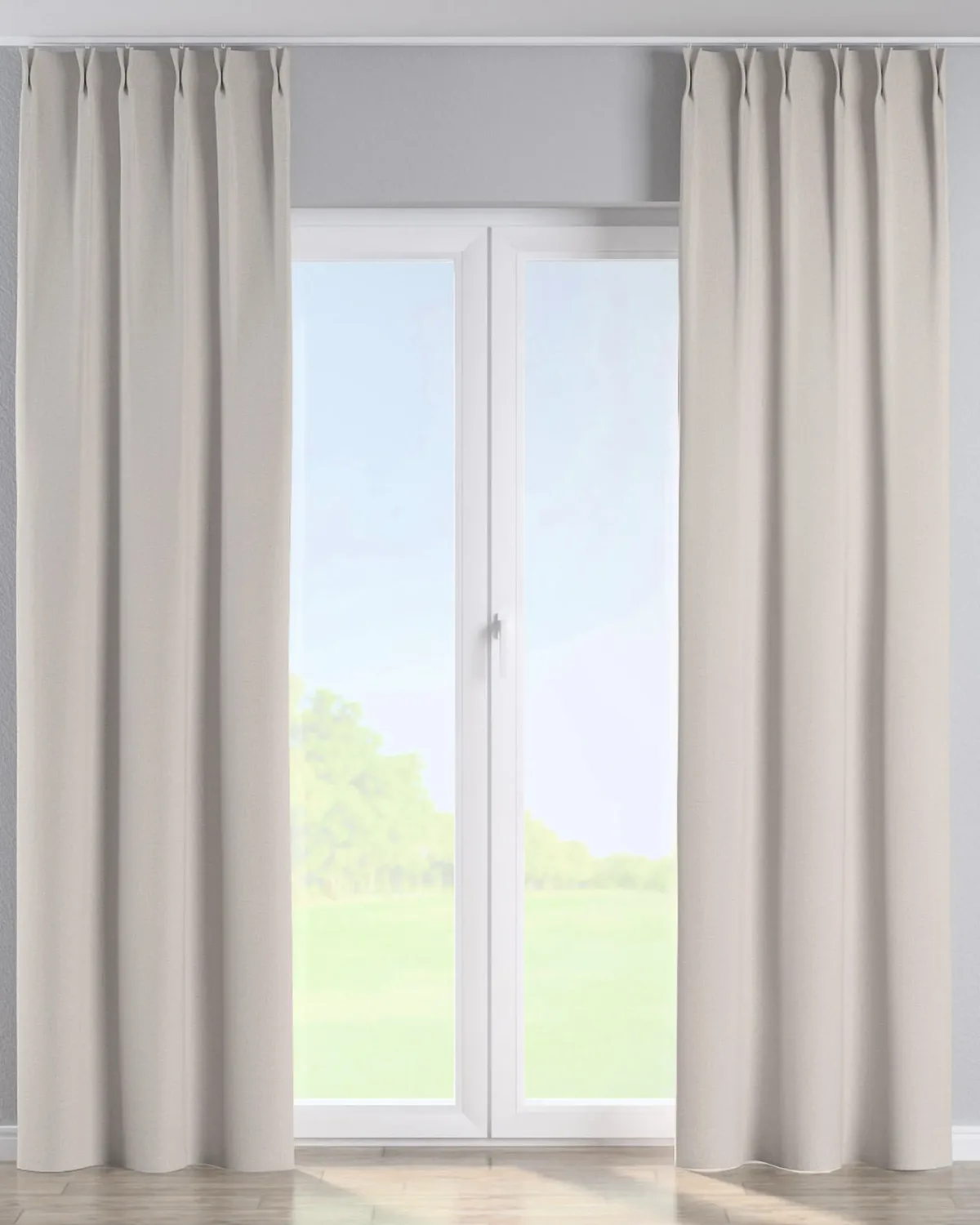 Vorhang mit flämischen 2-er Falten Farbe beige Stoff strukturiert, verdunkelnd de Dekoria – photo du produit