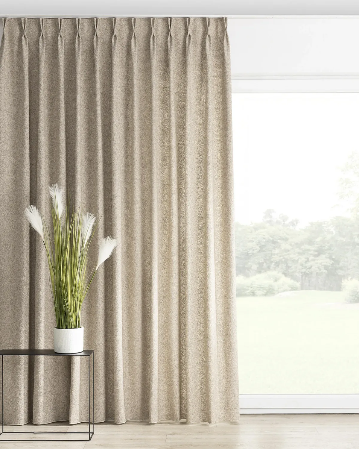 Vorhang mit flämischen 2-er Falten Farbe beige Stoff strukturiert de Dekoria – photo du produit