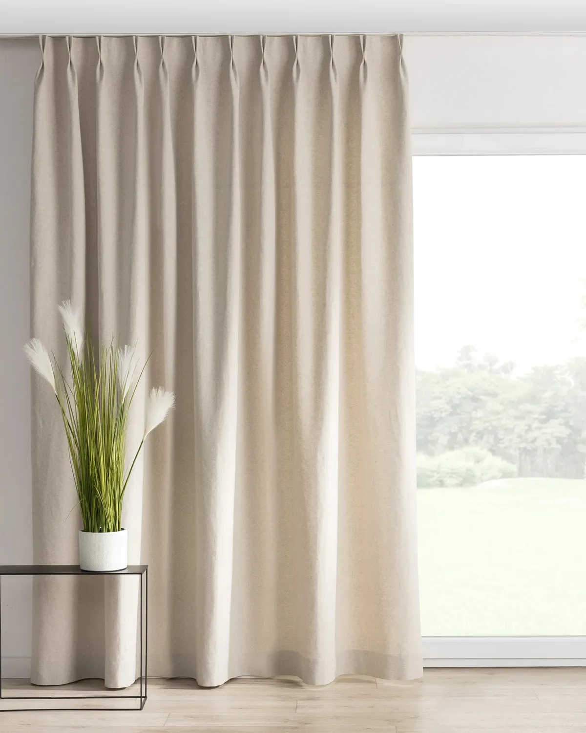 Vorhang mit flämischen 2-er Falten Farbe beige Stoff strukturiert de Dekoria – photo du produit