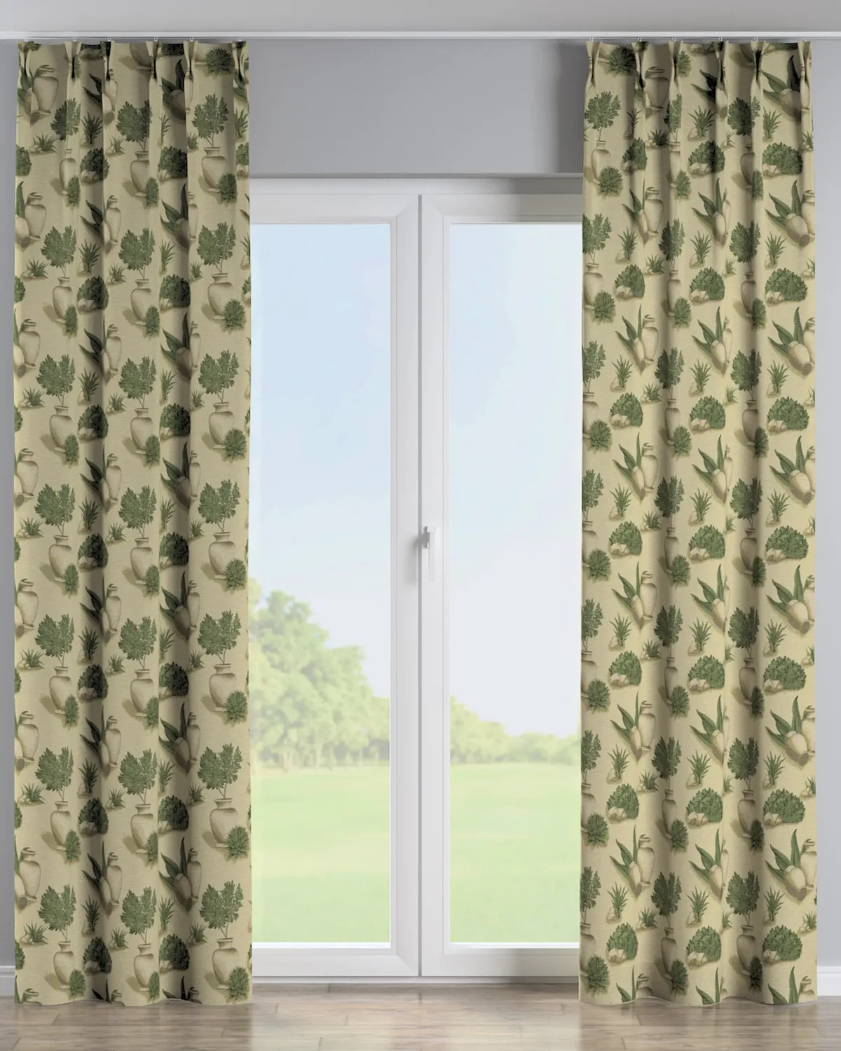 Vorhang mit flämischen 2-er Falten Farbe beige Stoff strukturiert, gemustert de Dekoria – photo du produit
