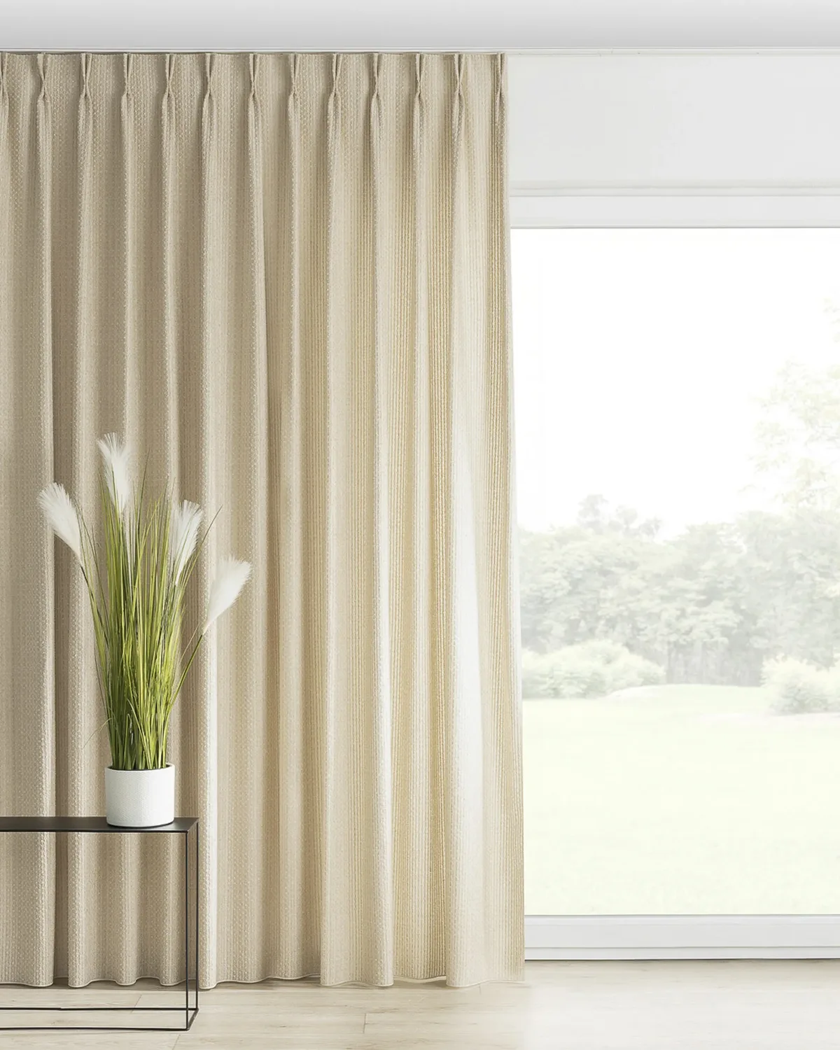 Vorhang mit flämischen 2-er Falten Farbe beige Stoff strukturiert de Dekoria – photo du produit