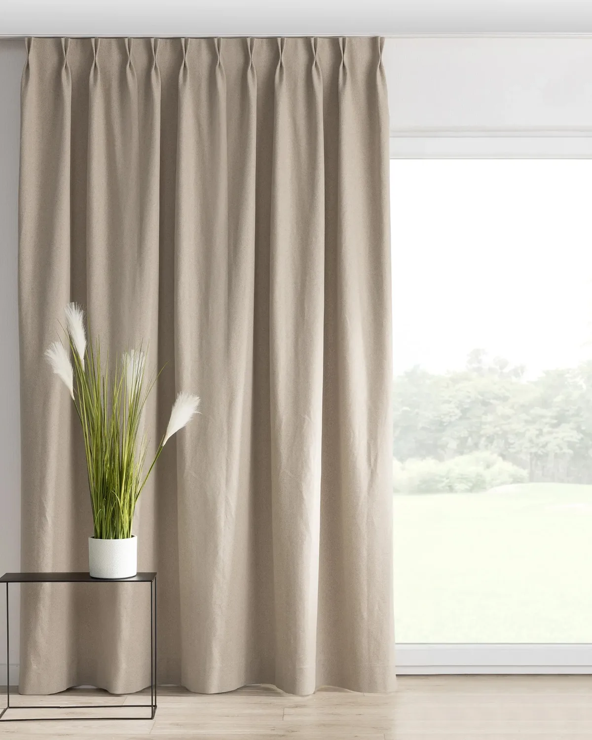 Vorhang mit flämischen 2-er Falten Farbe beige Stoff strukturiert de Dekoria – photo du produit