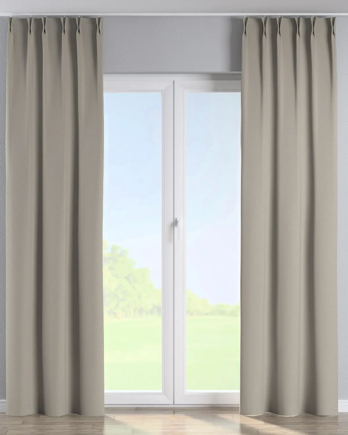 Vorhang mit flämischen 2-er Falten Farbe beige Stoff strukturiert, verdunkelnd de Dekoria – photo du produit