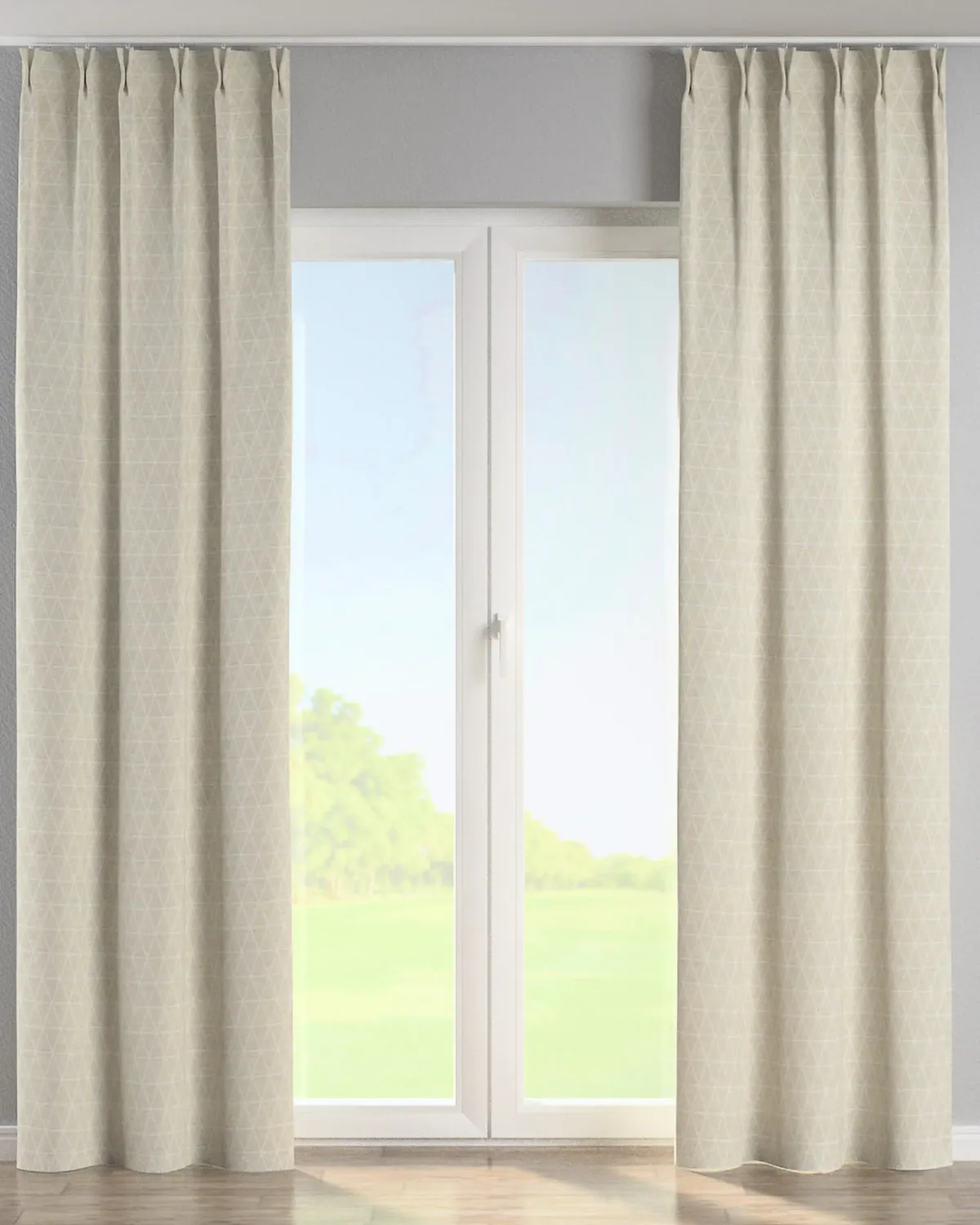 Vorhang mit flämischen 2-er Falten Farbe beige Stoff strukturiert, gemustert de Dekoria – photo du produit